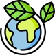 Globe wrapped in green leaves icon illustrating energy-saving cold-water dough formation capability