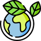 Globe and growing leaves icon representing sustainable food processing and local grain source optimization
