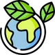 Globe and growing leaves icon representing sustainable food processing and local grain source optimization