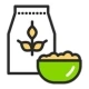 Ingredient bag and prepared bowl icon highlighting improved texture, color stability, and functionality
