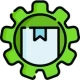 Industrial gear and packaging box icon representing specialized flour milling below seventy microns