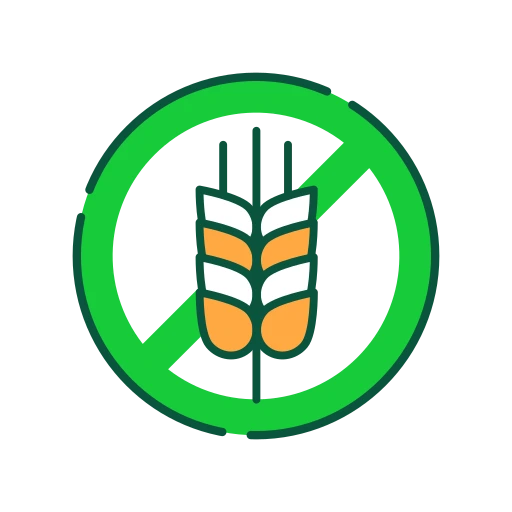 Crossed wheat grain icon with a green border indicating dedicated gluten-free product development support